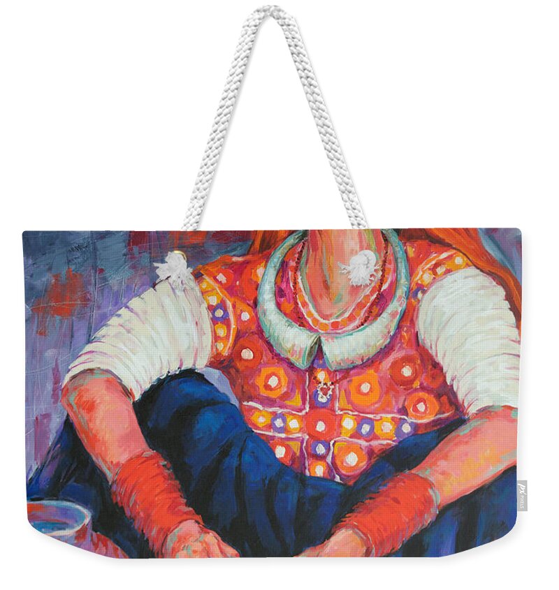 Tribal Woman Weekender Tote Bag featuring the painting Tribal Beauty of Kutch by Jyotika Shroff