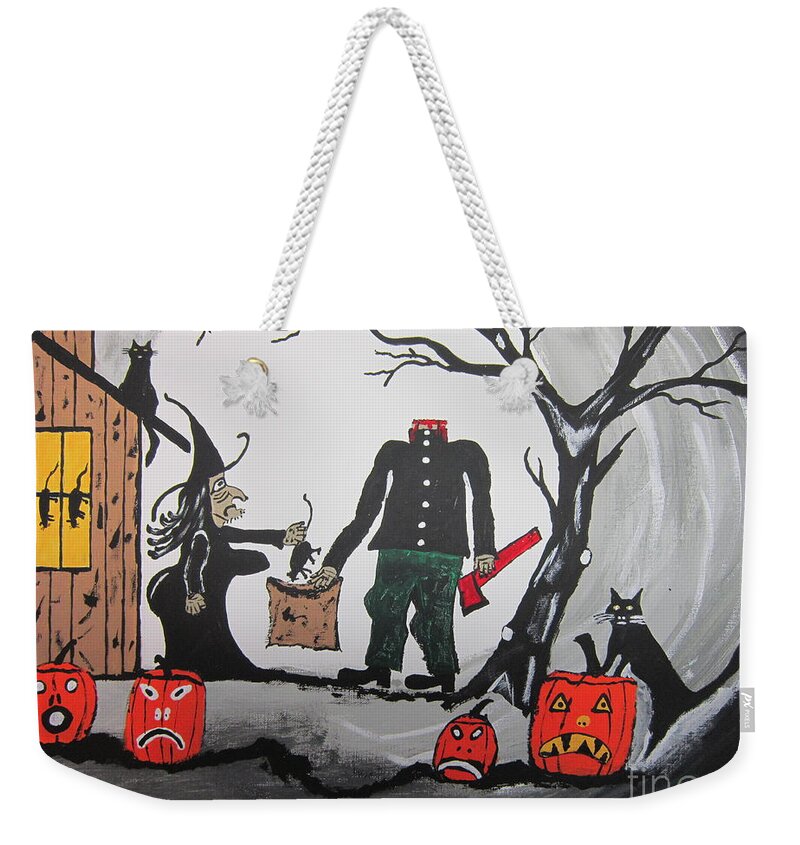 Witch Weekender Tote Bag featuring the painting Halloween Trick Or Treat Painting by Jeffrey Koss