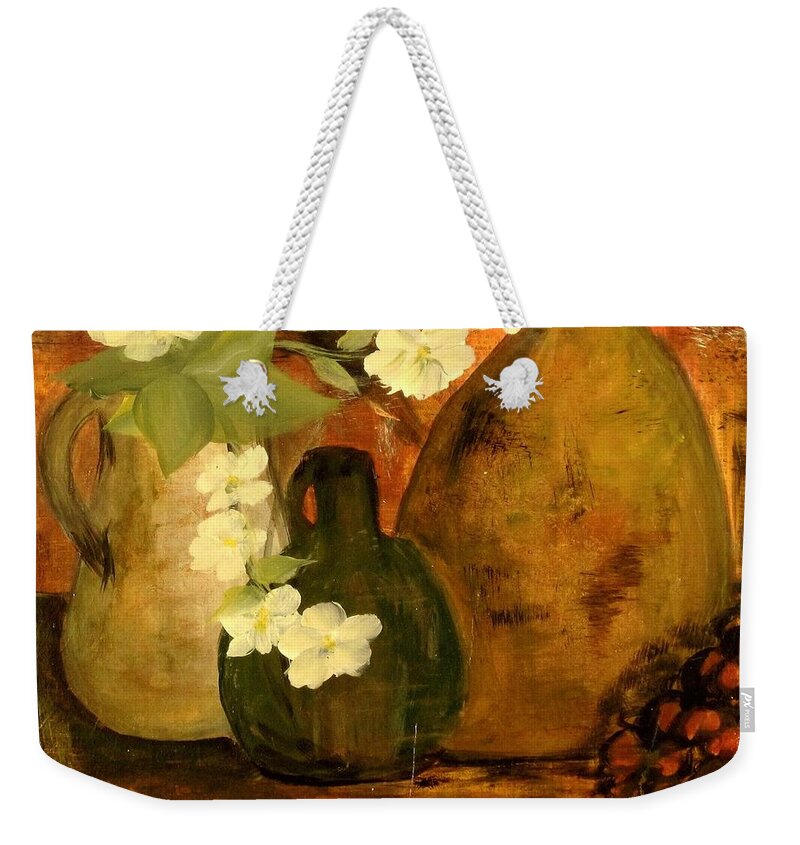 Still Life Weekender Tote Bag featuring the painting Trio Vases by Kathy Sheeran