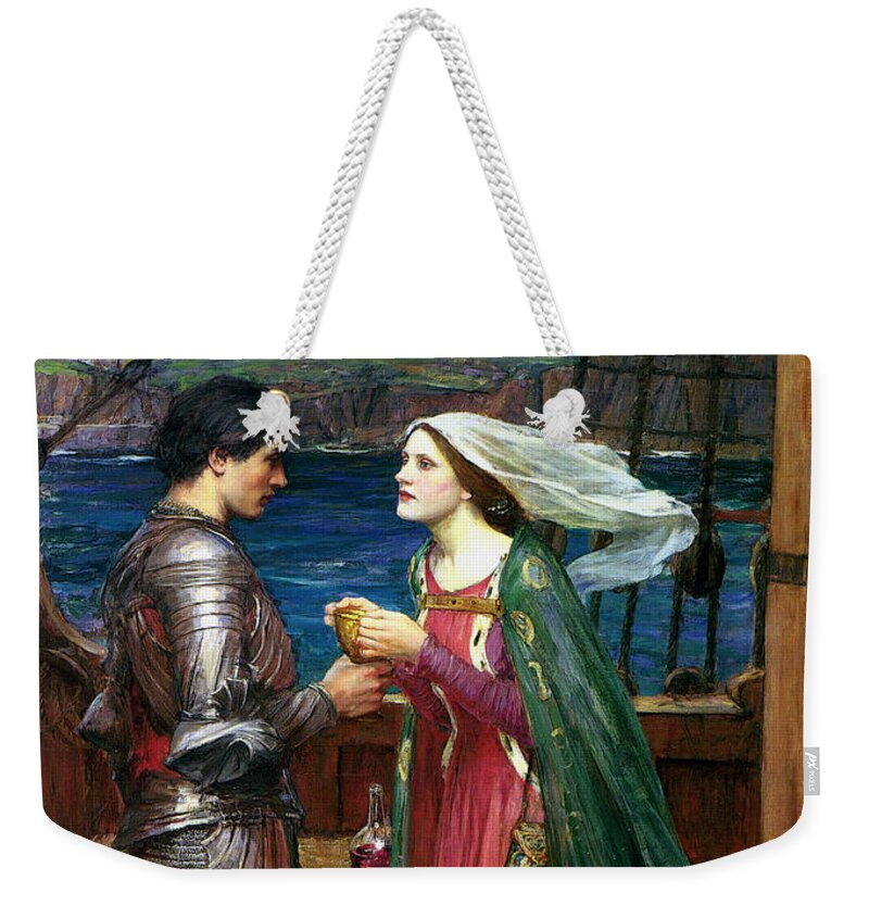 Pre-raphaelite Weekender Tote Bag featuring the painting Tristan and Isolde with the Potion by John William Waterhouse