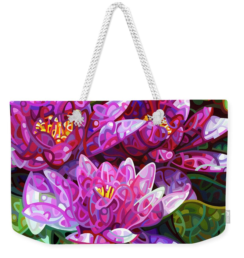 Floral Weekender Tote Bag featuring the painting Triumvirate by Mandy Budan
