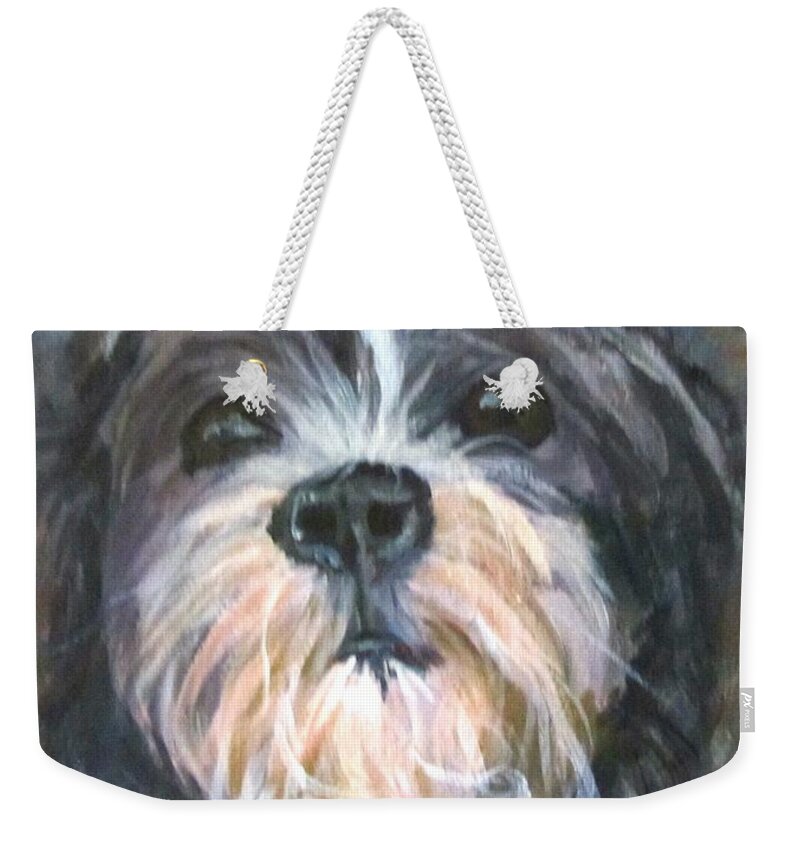 Dog Weekender Tote Bag featuring the painting Trixie by Barbara O'Toole
