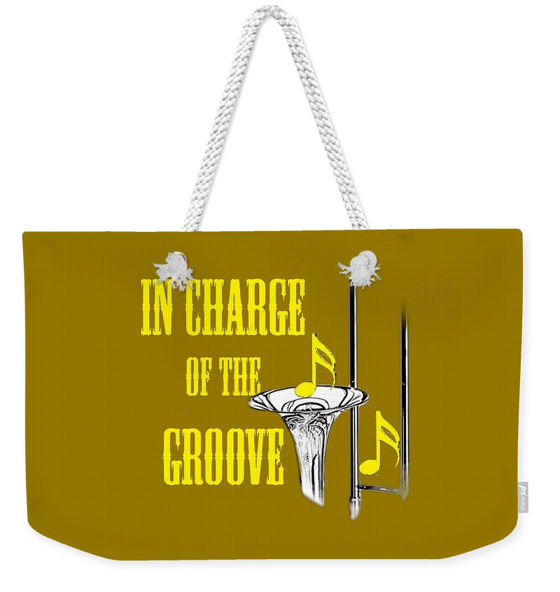 Trombone In Charge Of The Groove; Trombone; Orchestra; Band; Jazz; Trombone Musician; Instrument; Fine Art Prints; Photograph; Wall Art; Business Art; Picture; Play; Student; M K Miller; Mac Miller; Mac K Miller Iii; Tyler; Texas; T-shirts; Tote Bags; Duvet Covers; Throw Pillows; Shower Curtains; Art Prints; Framed Prints; Canvas Prints; Acrylic Prints; Metal Prints; Greeting Cards; T Shirts; Tshirts Weekender Tote Bag featuring the photograph Trombones In Charge of the Groove 5534.02 by M K Miller