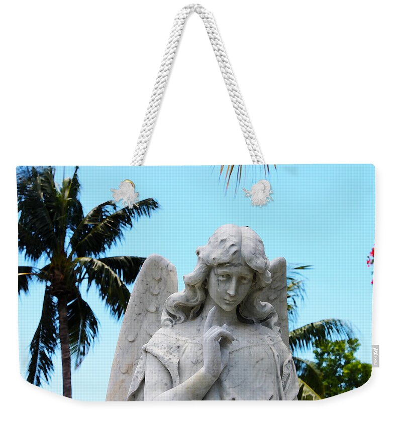 Susan Vineyard Weekender Tote Bag featuring the photograph Tropical Angel With Tear by Susan Vineyard