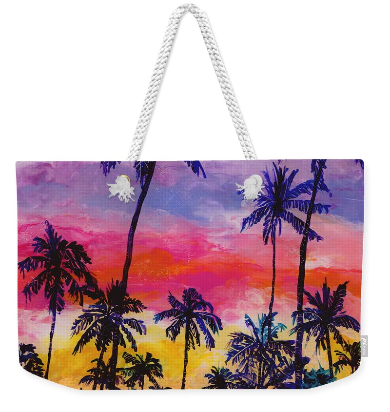 Coconut Trees Weekender Tote Bag featuring the painting Tropical Coconut Trees by Marionette Taboniar