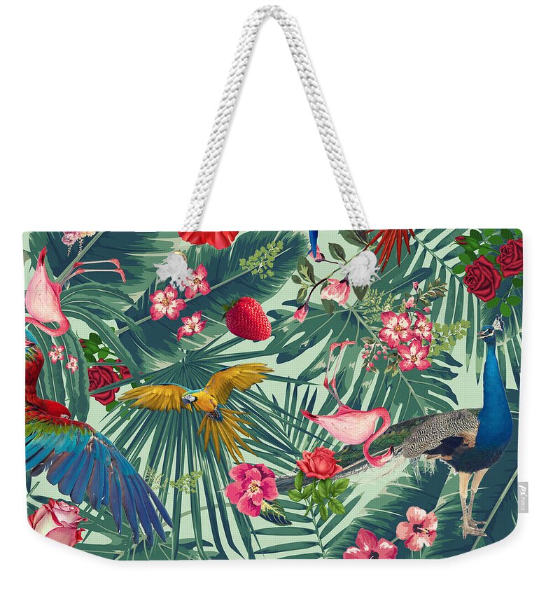 Nature Pattern Weekender Tote Bag featuring the digital art Green Tropical Paradise by Mark Ashkenazi