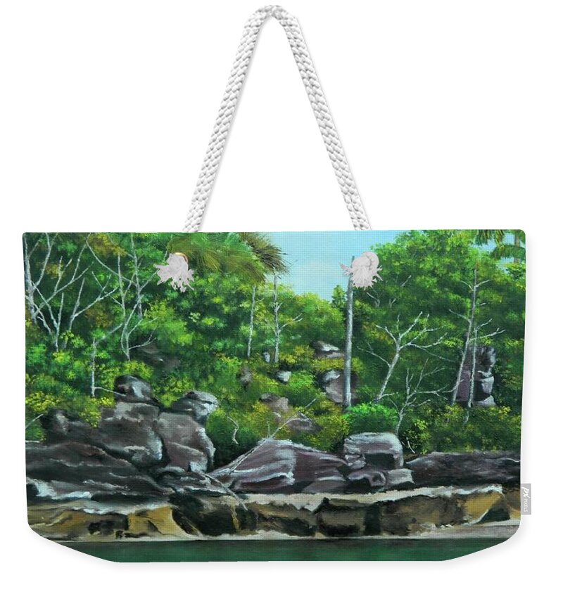 Tropical Art Weekender Tote Bag featuring the painting Tropical Paradise by Kenneth Harris