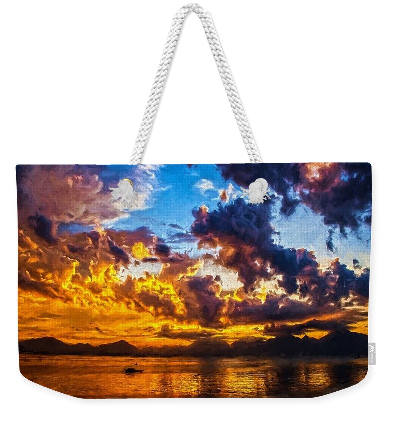 Landscape Weekender Tote Bag featuring the digital art Tropical Twilight I by Charmaine Zoe