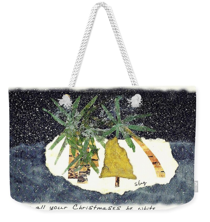 Landscape Weekender Tote Bag featuring the mixed media Tropical White Christmas Wishes by Sharon Williams Eng