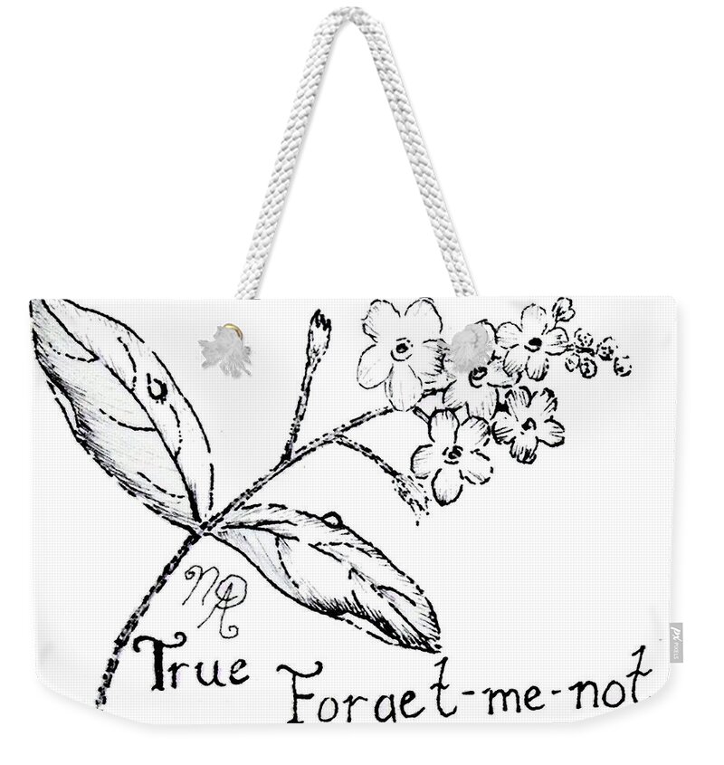 Forget-me-not Weekender Tote Bag featuring the drawing True Forget-me-not by Nicole Angell