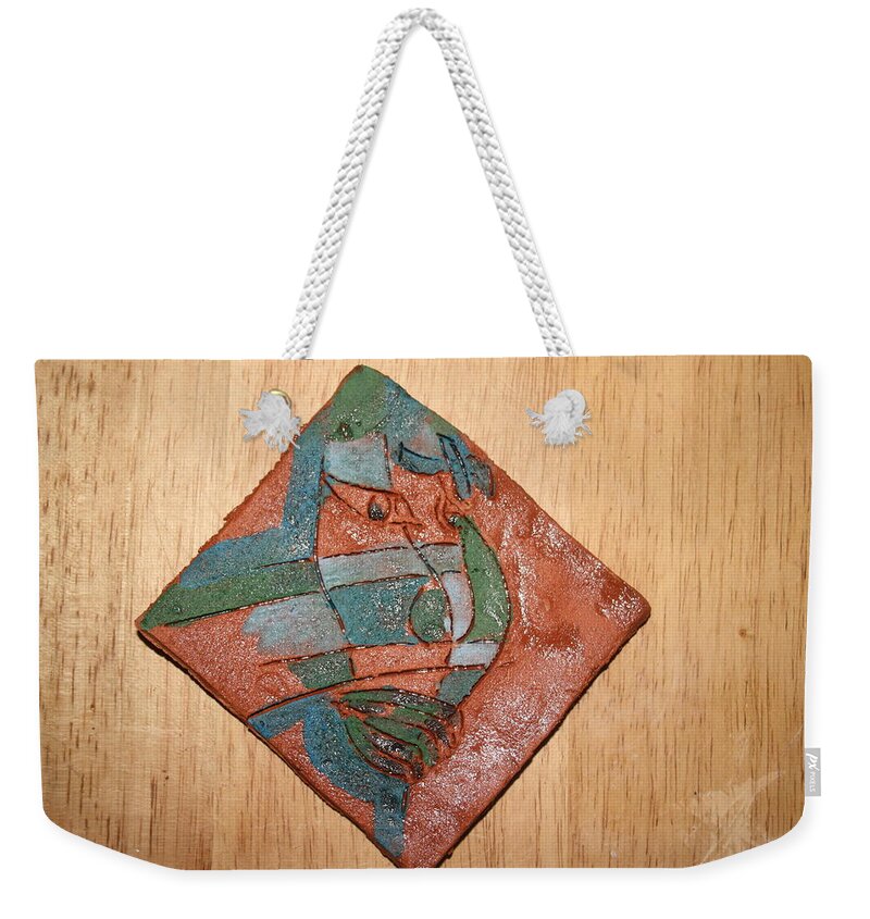 Jesus Weekender Tote Bag featuring the ceramic art True Shepherd - tile by Gloria Ssali