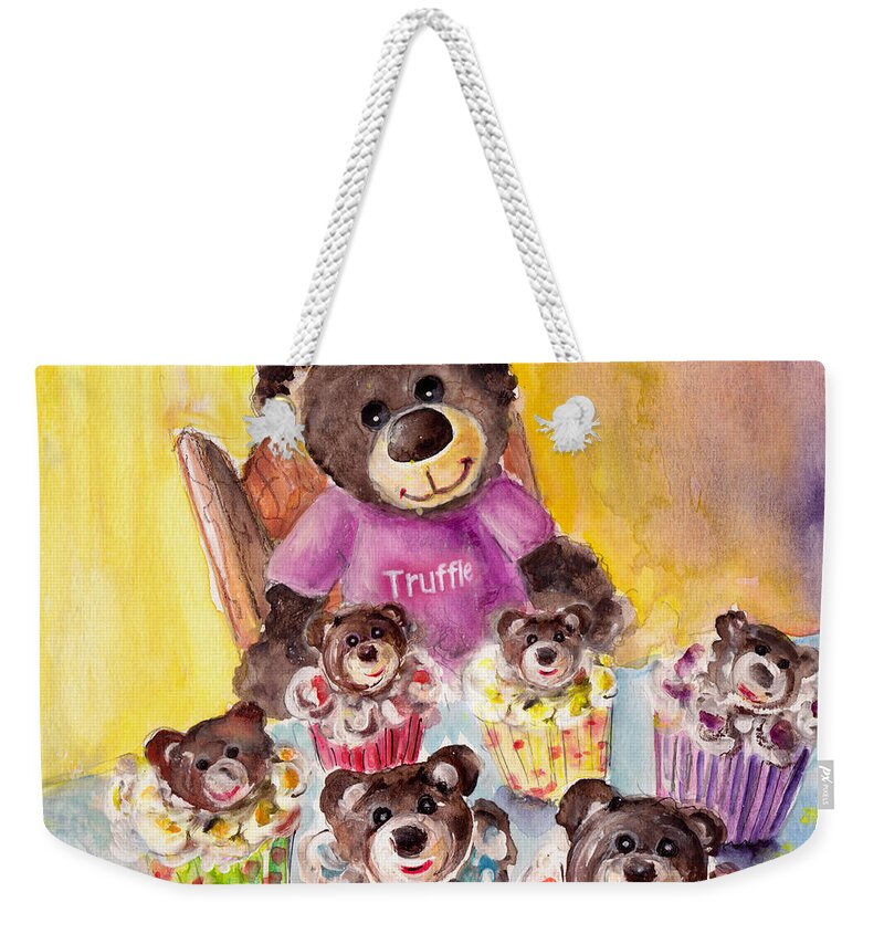 Animals Weekender Tote Bag featuring the painting Truffle McFurry And The Bear Cupcakes by Miki De Goodaboom