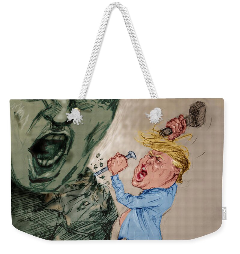 Donald Trump Weekender Tote Bag featuring the painting Trump Shaping the Future by Ylli Haruni