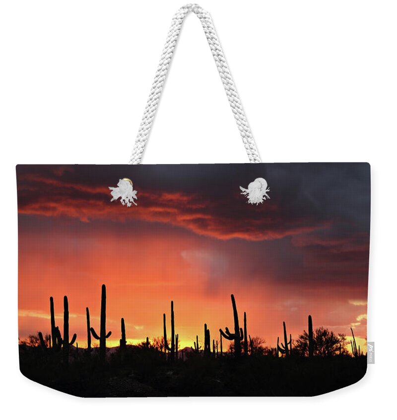 Tucson Weekender Tote Bag featuring the photograph Tucson Sunset with Rain by Jean Clark