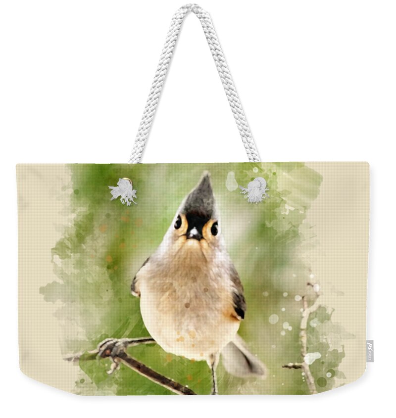 Bird Weekender Tote Bag featuring the mixed media Tufted Titmouse - Watercolor Art by Christina Rollo