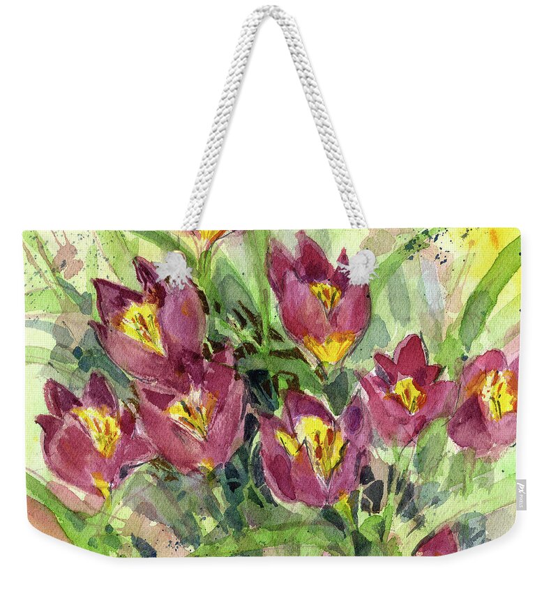 Tulips Weekender Tote Bag featuring the painting Tulipa by Garden Gate