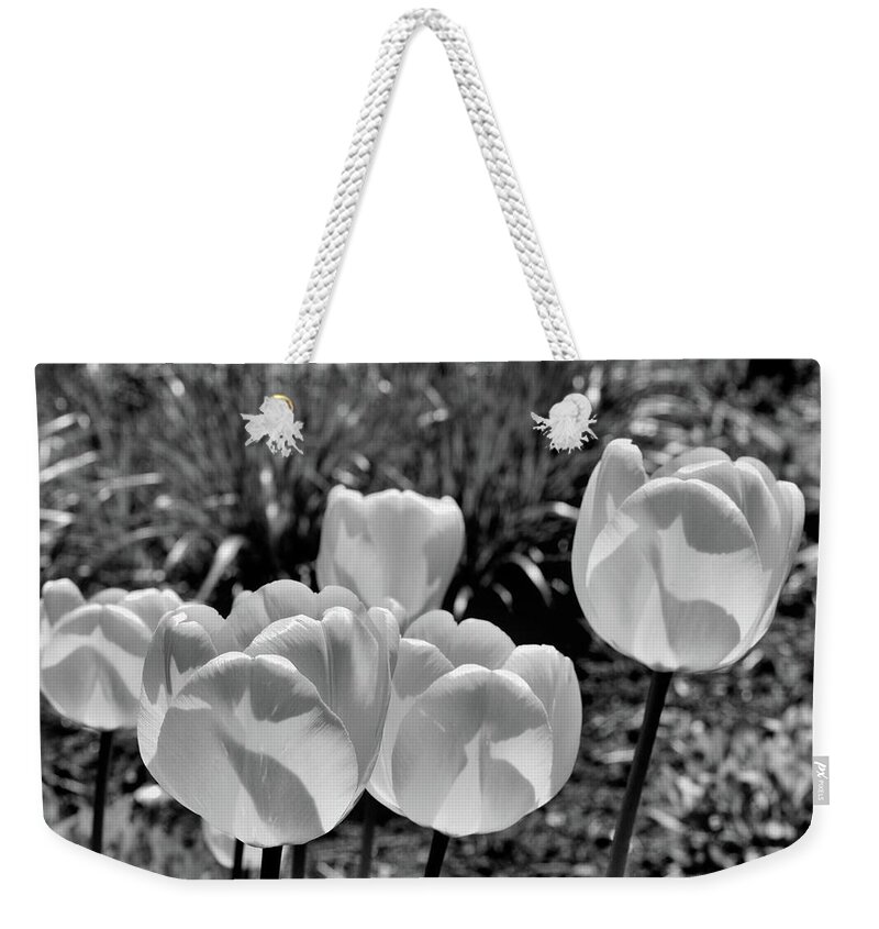 Black And White Weekender Tote Bag featuring the photograph Tulips 2 by Lyle Crump