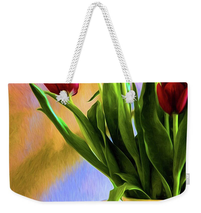 Green Weekender Tote Bag featuring the photograph Tulips - Digital Art by Kathleen K Parker