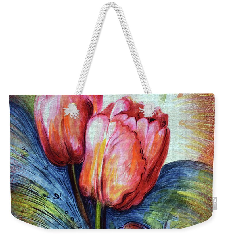 Tulips Weekender Tote Bag featuring the painting Tulips by Harsh Malik