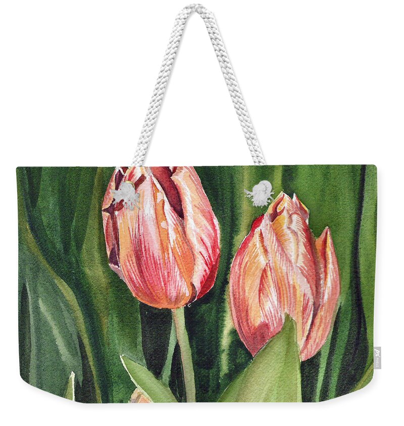 Tulip Weekender Tote Bag featuring the painting Tulips by Irina Sztukowski