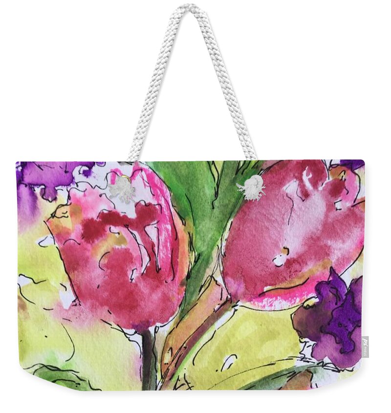 Tulips Weekender Tote Bag featuring the painting Tulips by Marcia Breznay