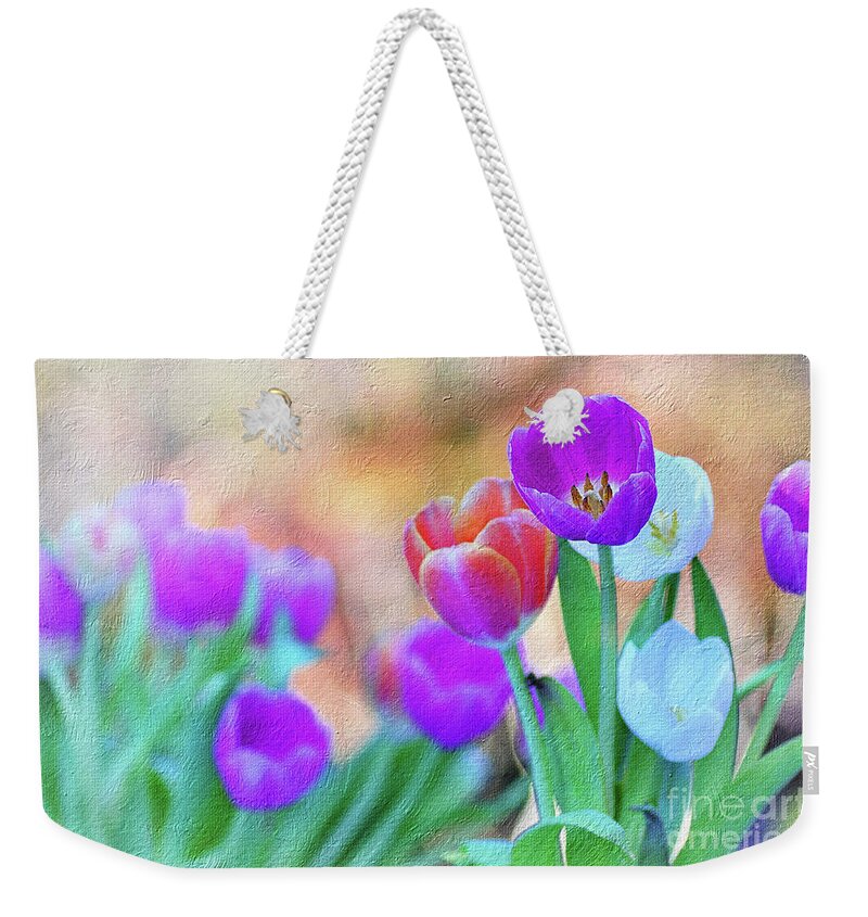 Photography Weekender Tote Bag featuring the photograph Tulips on Pastel Bokeh Painterly by Kaye Menner by Kaye Menner