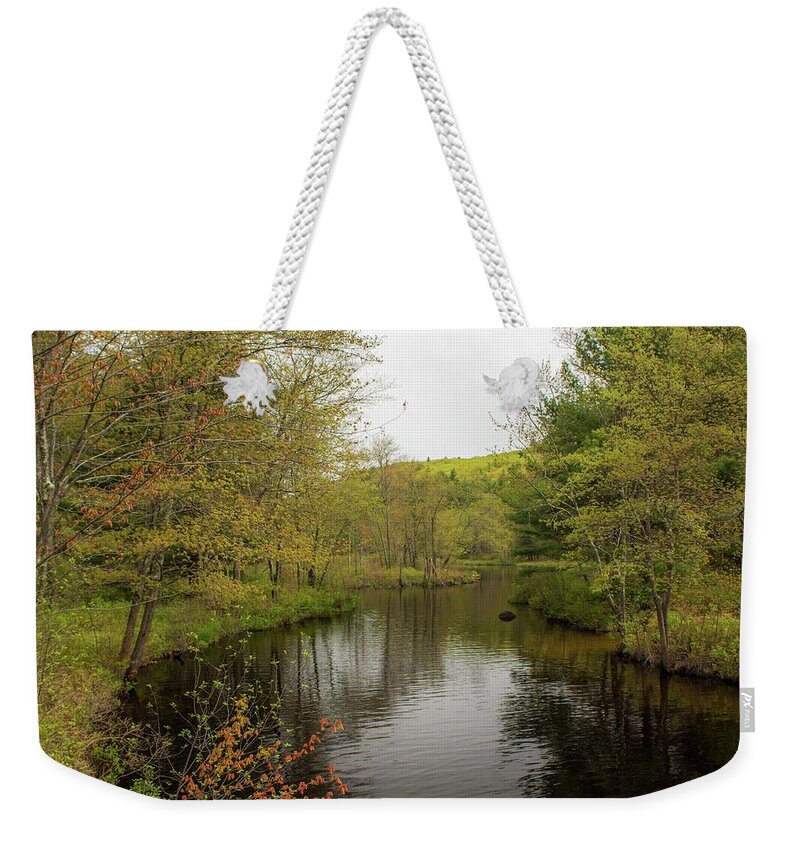 Tully Lake Weekender Tote Bag featuring the photograph Tully Lake in Royalston MA by Michael Saunders