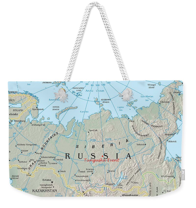 Map Weekender Tote Bag featuring the photograph Tunguska Event Location, Siberia, Russia by Science Source