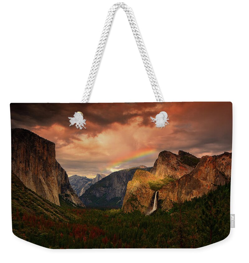 Tunnel View Weekender Tote Bag featuring the photograph Tunnel View Rainbow by Raymond Salani III