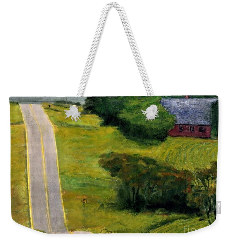 Iowa Weekender Tote Bag featuring the painting Turkey Tailed Barn by Randy Sprout