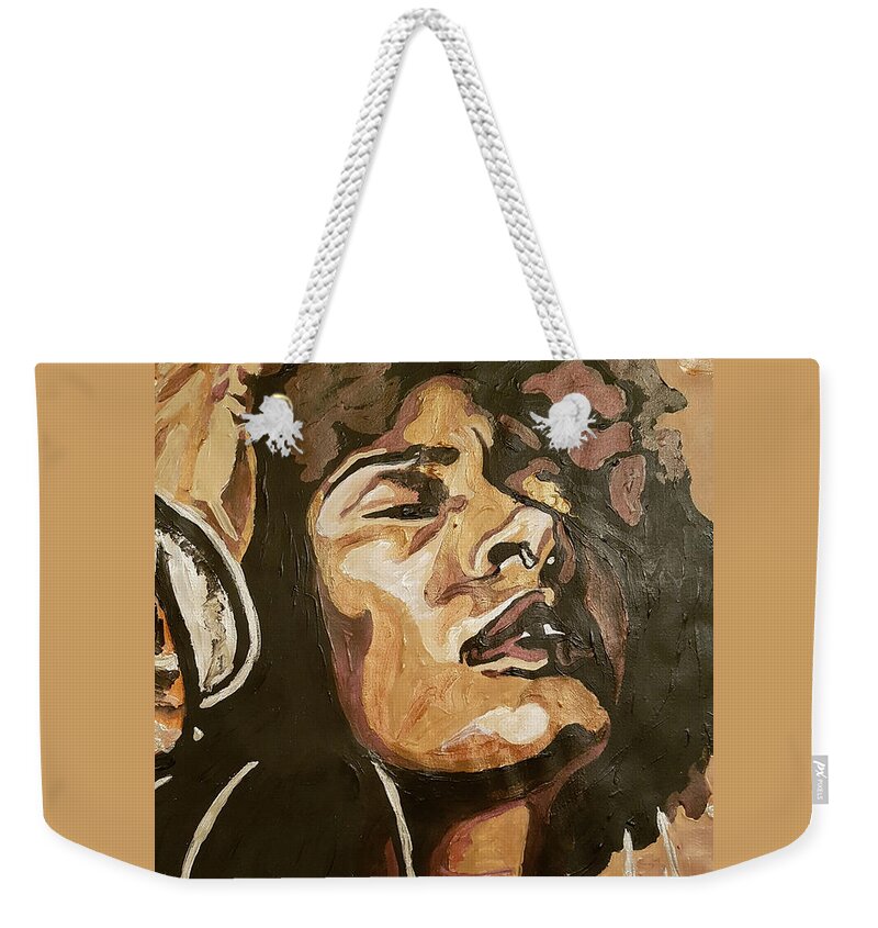 Black Woman Weekender Tote Bag featuring the painting Turn Up The Quiet by Rachel Natalie Rawlins