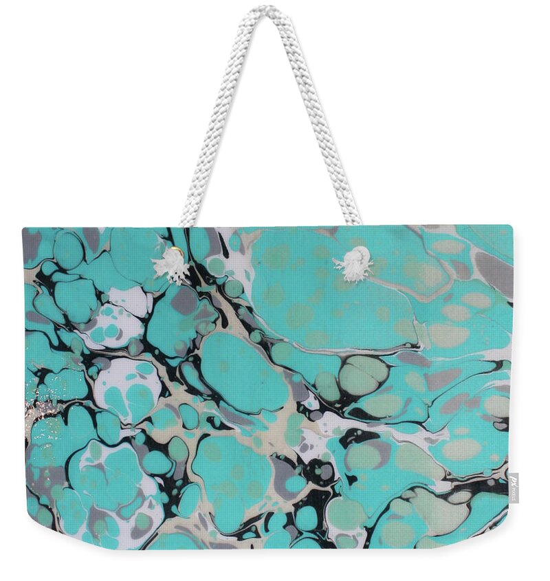 Water Marbling Weekender Tote Bag featuring the painting Turquoise and Black Battal by Daniela Easter