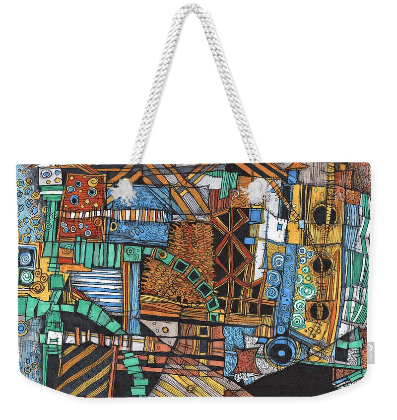 Abstract Weekender Tote Bag featuring the drawing Infrastructure by Sandra Church