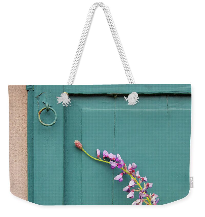 Turquoise Weekender Tote Bag featuring the photograph Turquoise Shutter by Rebekah Zivicki
