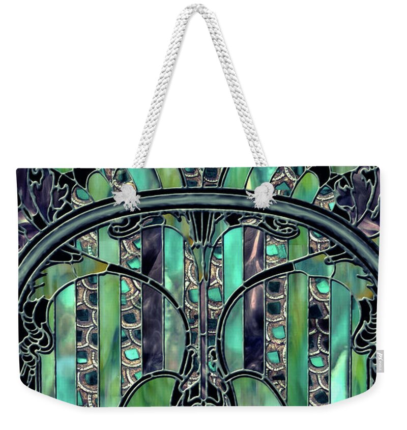 Stained Glass Weekender Tote Bag featuring the painting Turquoise Window Jewels by Mindy Sommers