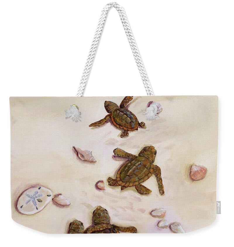 Sea Turtles Weekender Tote Bag featuring the painting Turtle Christmas Tree by Donna Tucker