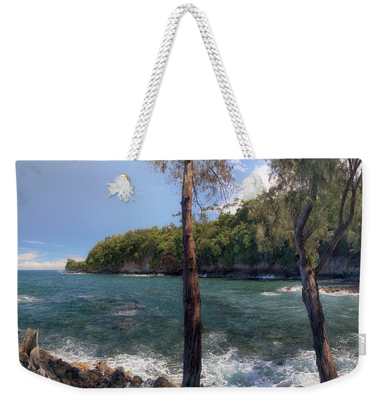 Onomea Bay Weekender Tote Bag featuring the photograph Turtle Point by Susan Rissi Tregoning