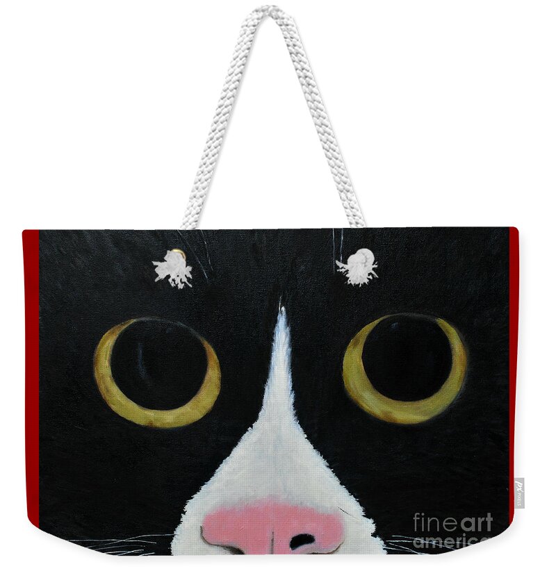 Tuxedo Cat Portrait Weekender Tote Bag featuring the painting Tux Portrait by Reina Resto