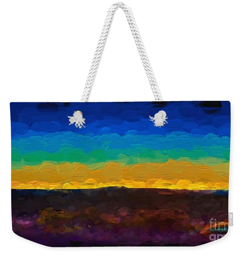 Northern Weekender Tote Bag featuring the painting Twilight in Taos LX by Charles Muhle