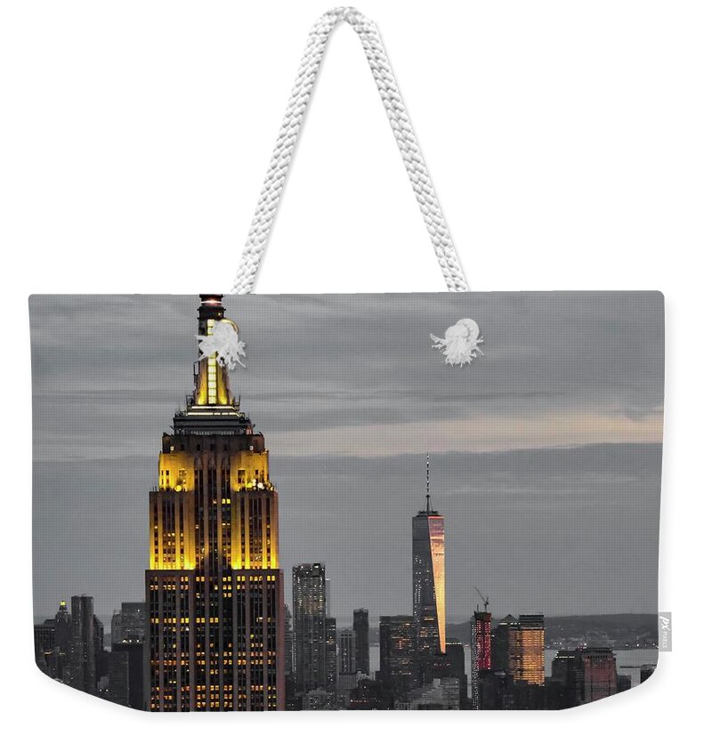 Skyline Weekender Tote Bag featuring the photograph Twilight N Y C by Rand Ningali