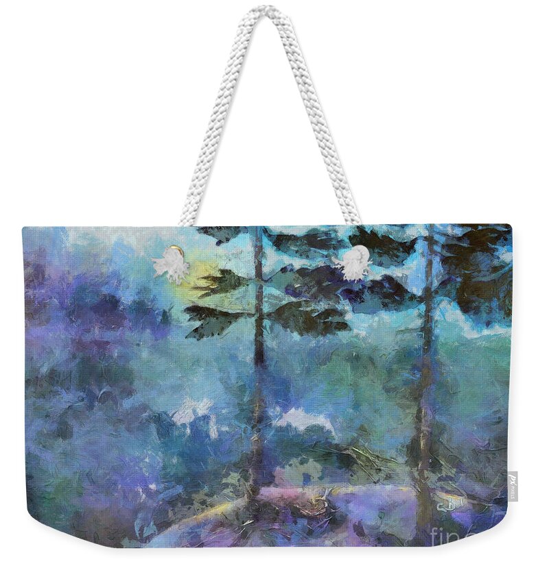 Trees Weekender Tote Bag featuring the photograph Twin Pines by Claire Bull