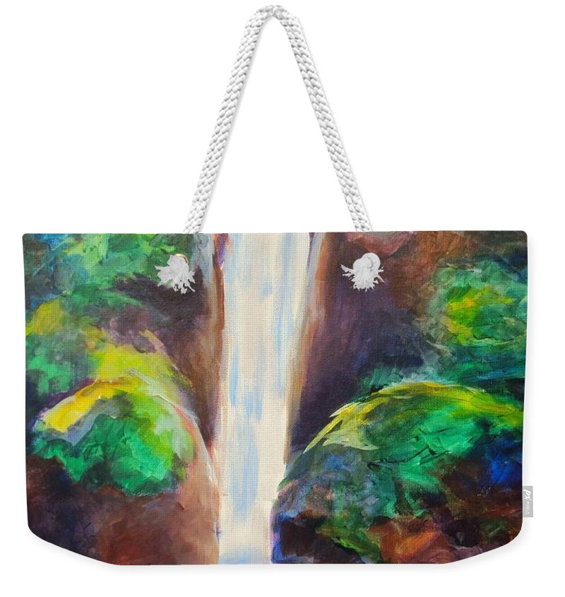 Green Weekender Tote Bag featuring the painting Twin Strength by Jennifer Hannigan-Green