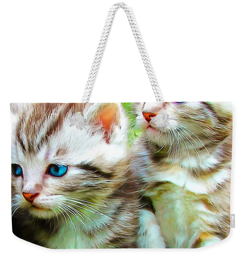 Wingsdomain Weekender Tote Bag featuring the photograph Two Blue Eye Kittens Painterly 20170916 by Wingsdomain Art and Photography