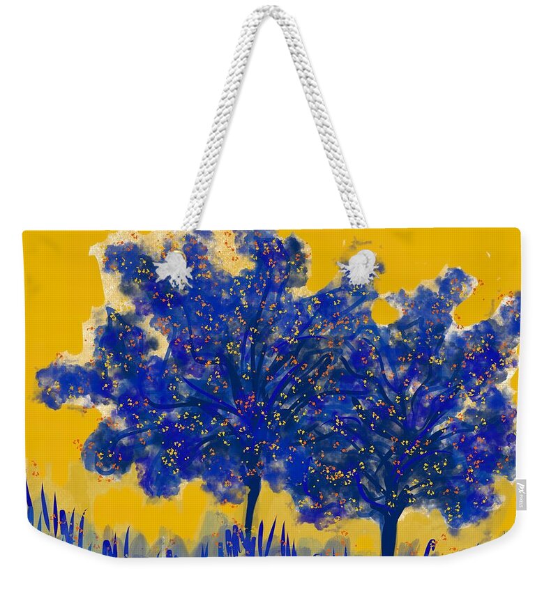 Trees Weekender Tote Bag featuring the digital art Two Blue Trees by Sherry Killam