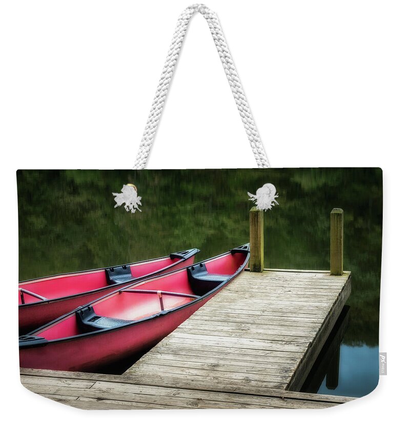 Devils Den Weekender Tote Bag featuring the photograph Two Canoes by James Barber