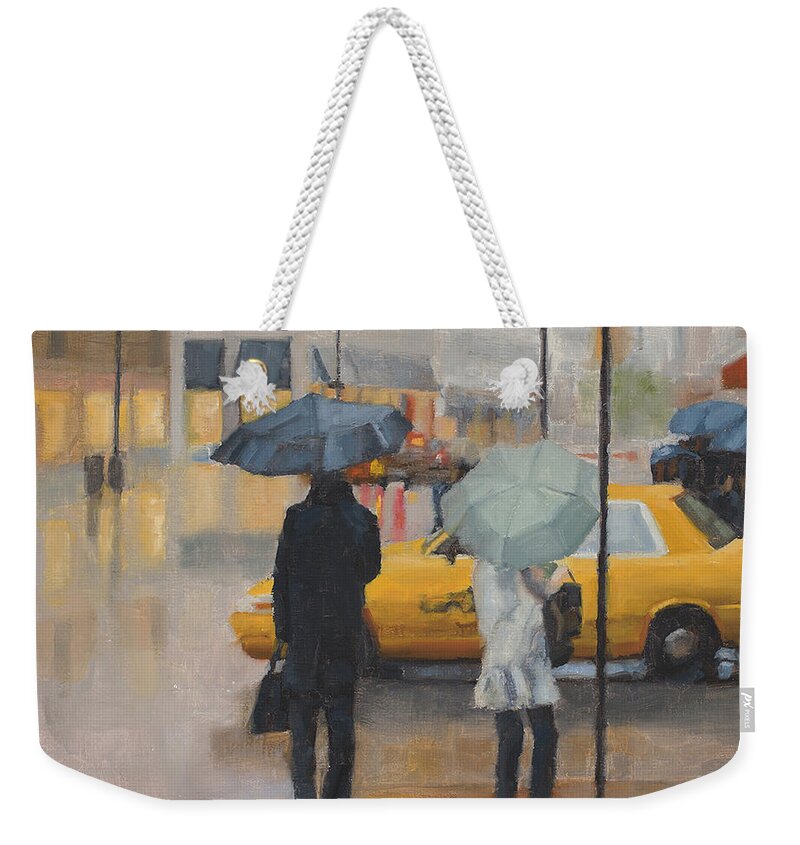 Rain Weekender Tote Bag featuring the painting Two curbside by Tate Hamilton