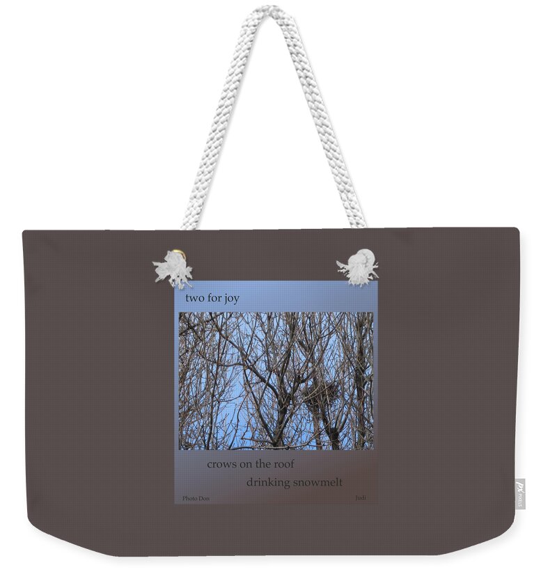 Poetry Weekender Tote Bag featuring the digital art Two for Joy Spring Haiga by Judi and Don Hall