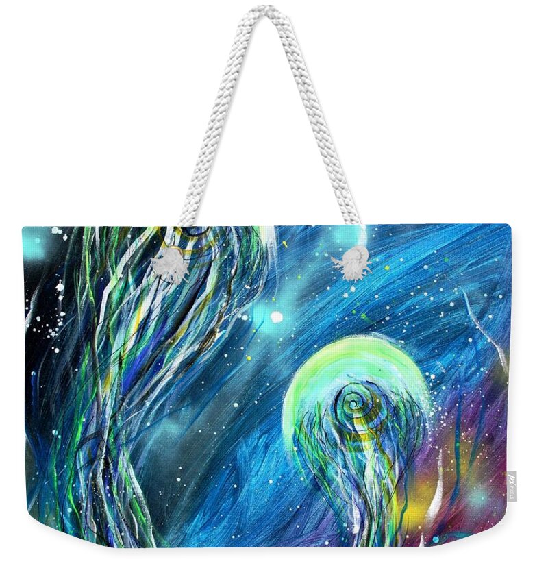 Jellyfish Weekender Tote Bag featuring the painting Two Into by J Vincent Scarpace