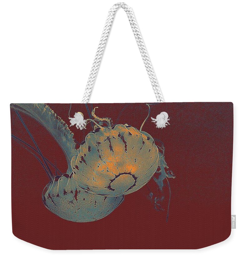 Nature Weekender Tote Bag featuring the painting two Jelly fish by Celestial Images