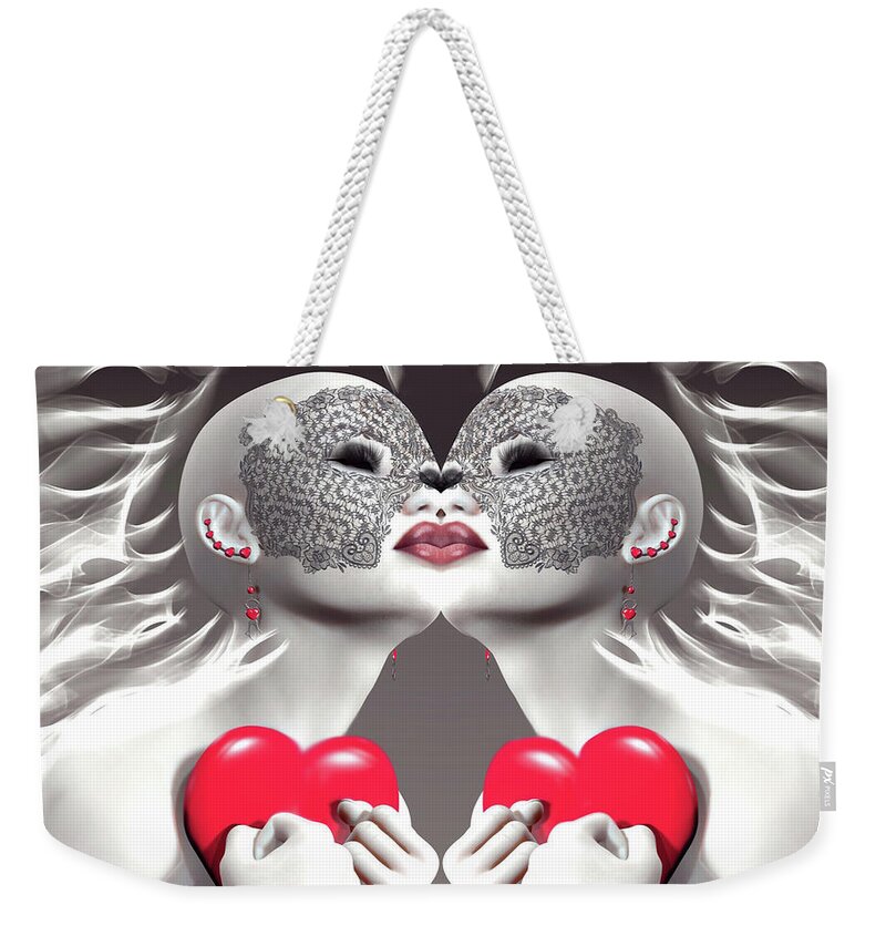 Mercy Weekender Tote Bag featuring the digital art Two Merciful Hearts by Barbara Milton